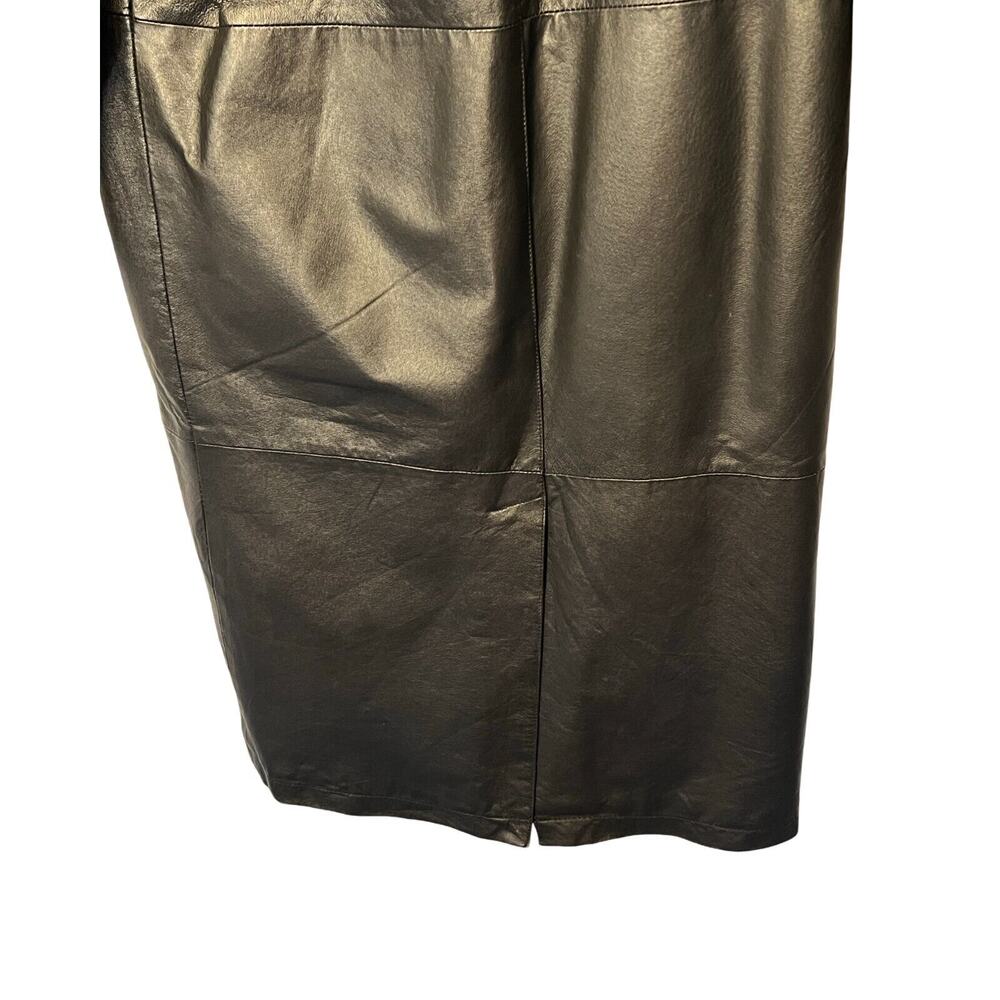 G-III Black Leather Trench Coat Womens Size M Long Maxi Jacket Button Front Vntg - Picture 12 of 14